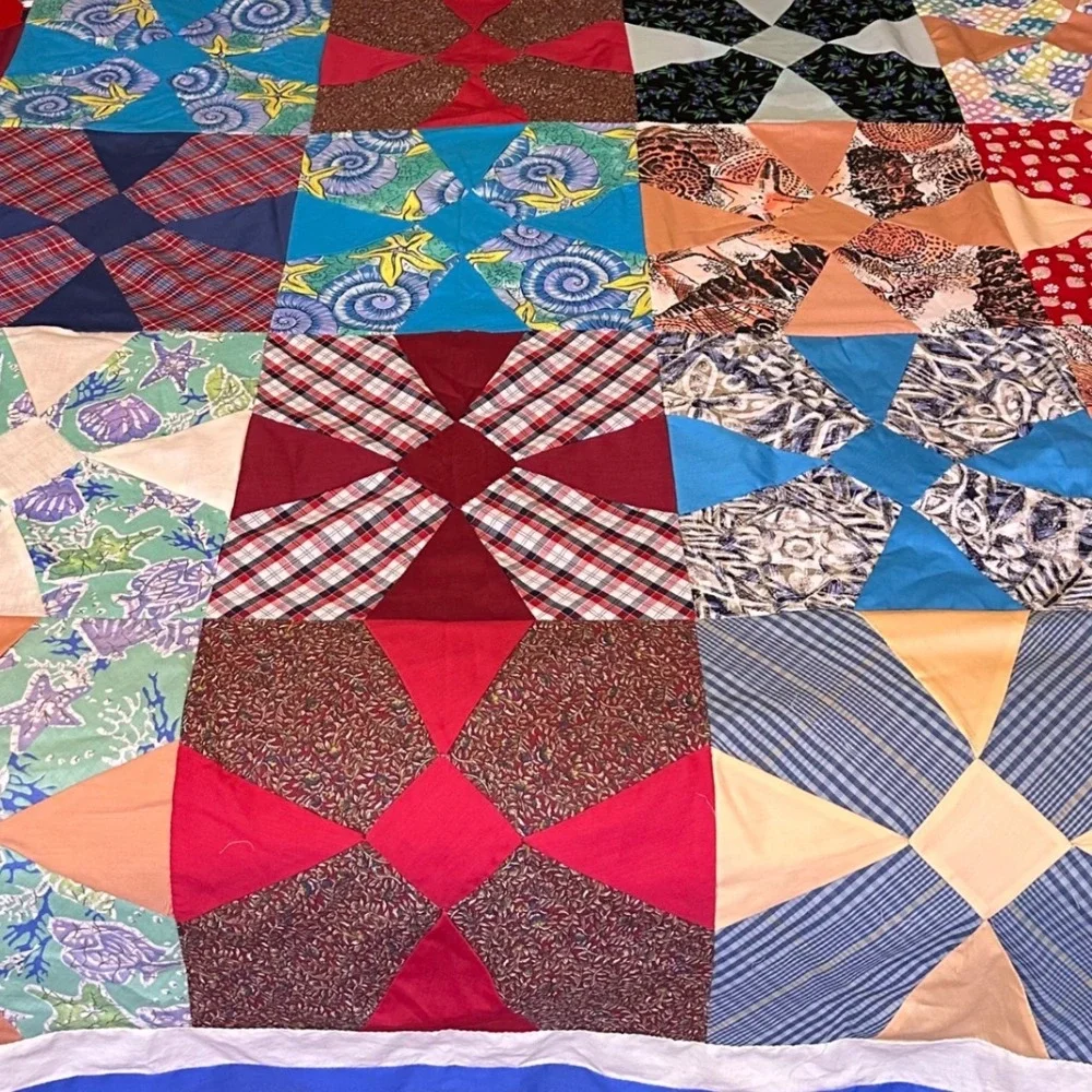 Handmade Patchwork Quilt Topper Multicolor Pinwheel Star Nautical Floral 87x72